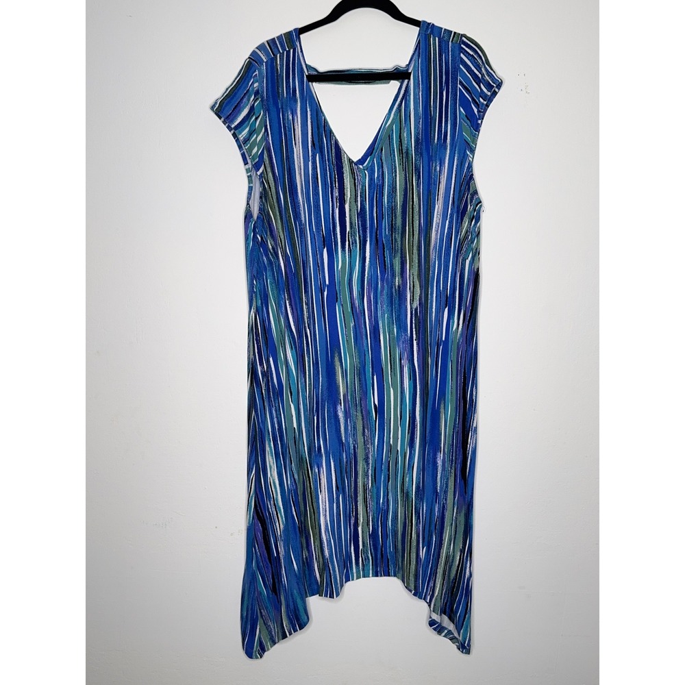 Avenue Womens Abstract Stripe Handkerchief V-Neck Cutout Back Dress 22/24 - Picture 1 of 5
